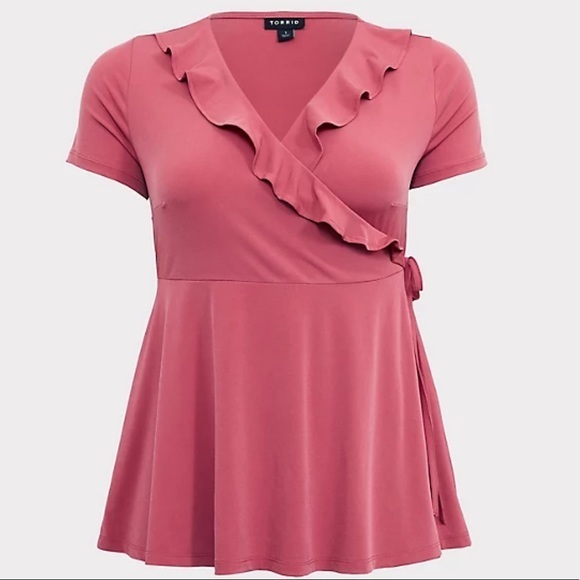 TORRID ROSE PINK STUDIO KNIT RUFFLE TOP - Picture 1 of 4